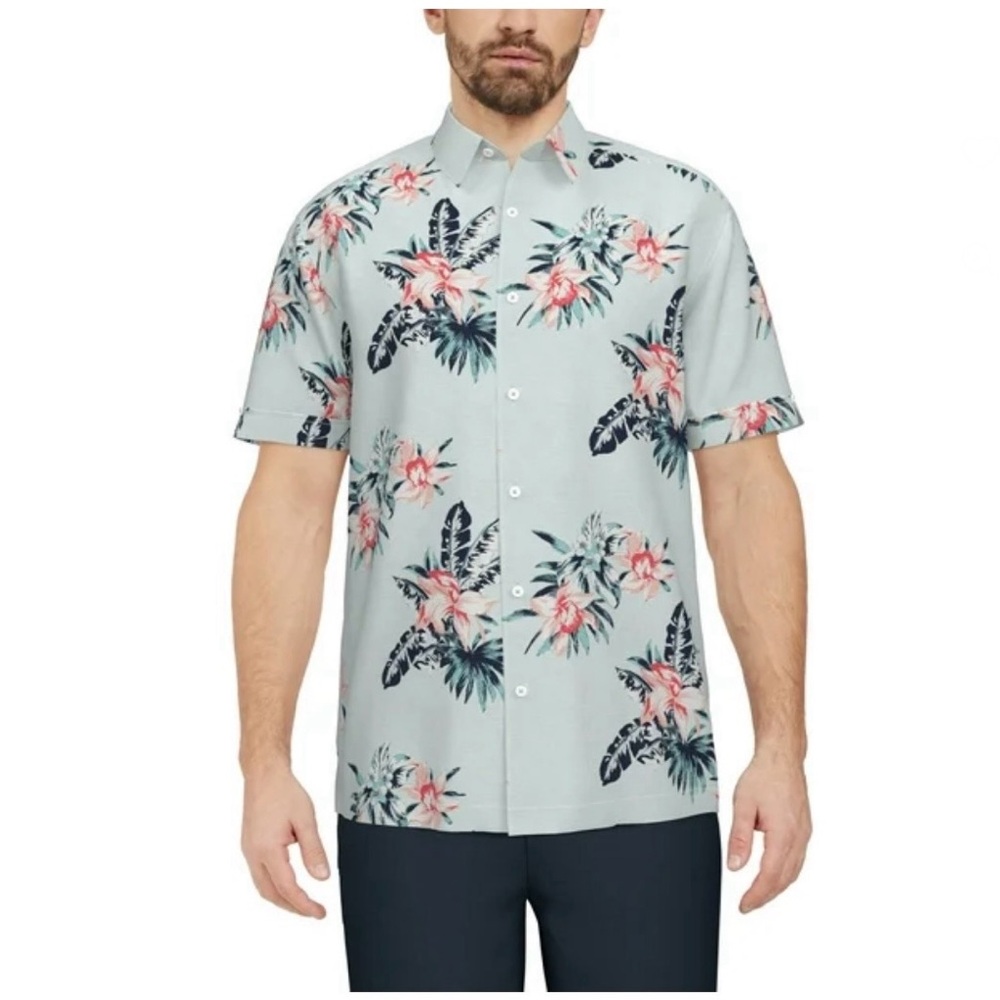 Cafe Luna Men's Tropical Floral Hawaiian Print Short Sleeve Shirt Size 3XL